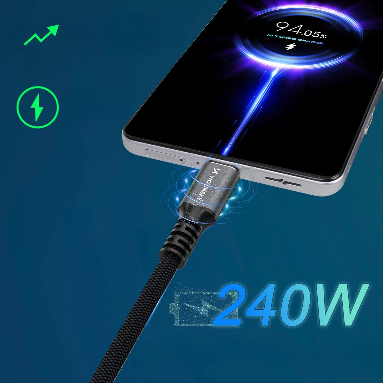 Kabel za prijenos podataka i punjenje USB-C - USB-C WZK WPS-UY42S, 240W, 2m, Crni