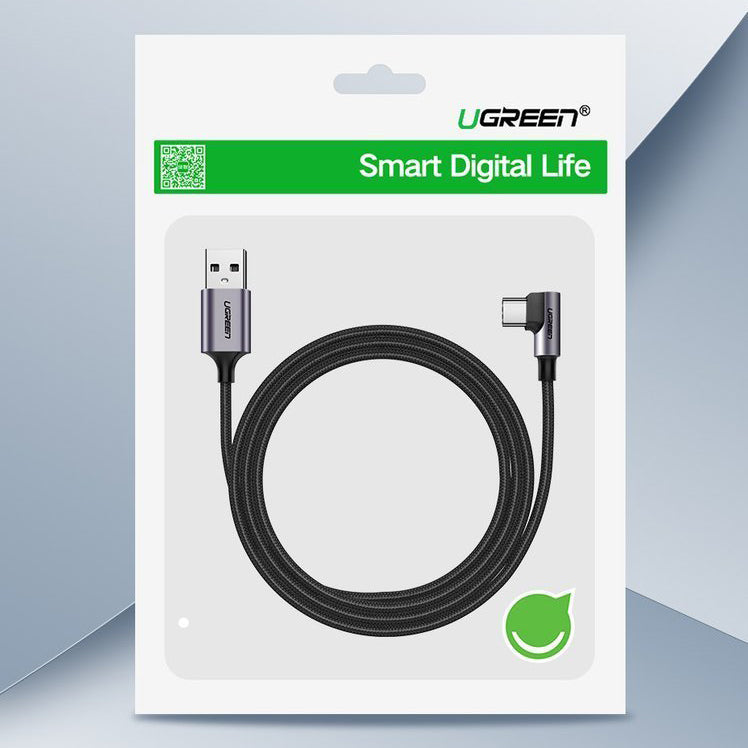 Kabel za podatke i punjenje USB-A - USB-C UGREEN US284 Angled, 18W, 1m, Sivi