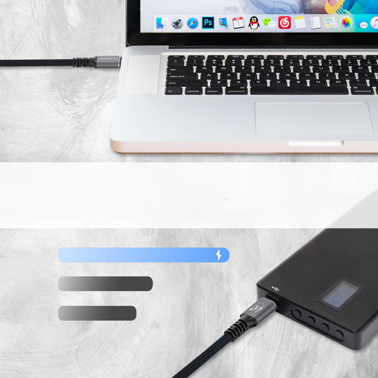 Kabel za prijenos podataka i punjenje USB-C - USB-C WZK WPS-UY42S, 240W, 2m, Crni