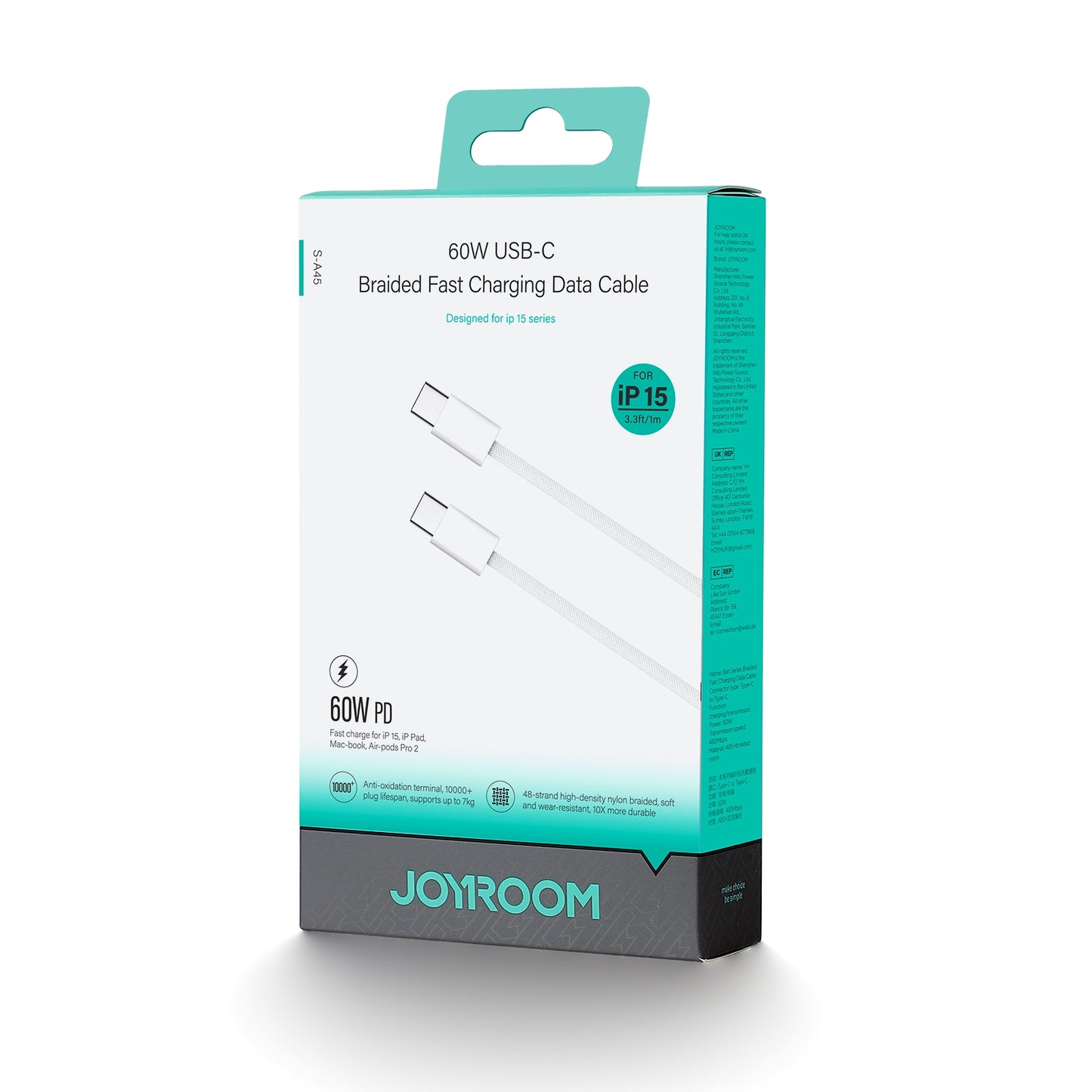 Kabel za Prijenos Podataka i Punjenje USB-C - USB-C Joyroom S-A45, 60W, 1m, Bijeli