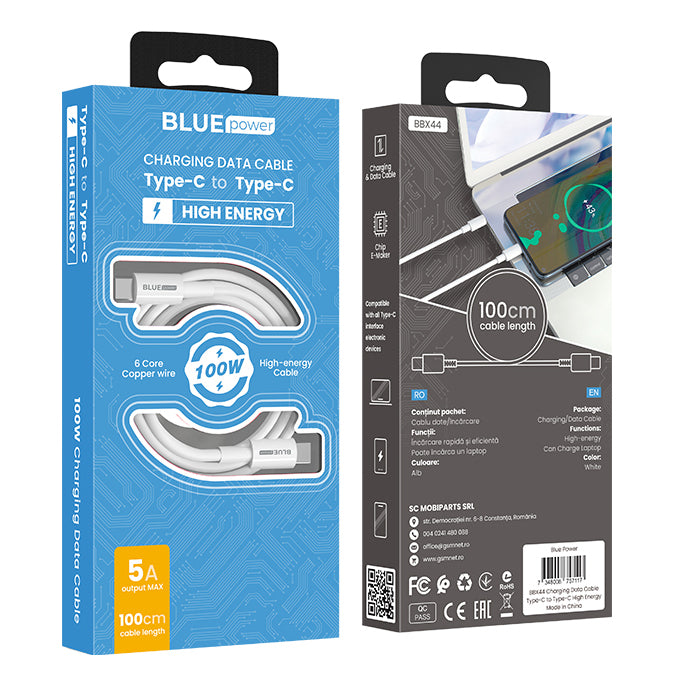 USB-C - USB-C kabel za prijenos podataka i punjenje BLUE Power BBX44, 100W, 1m, Bijela