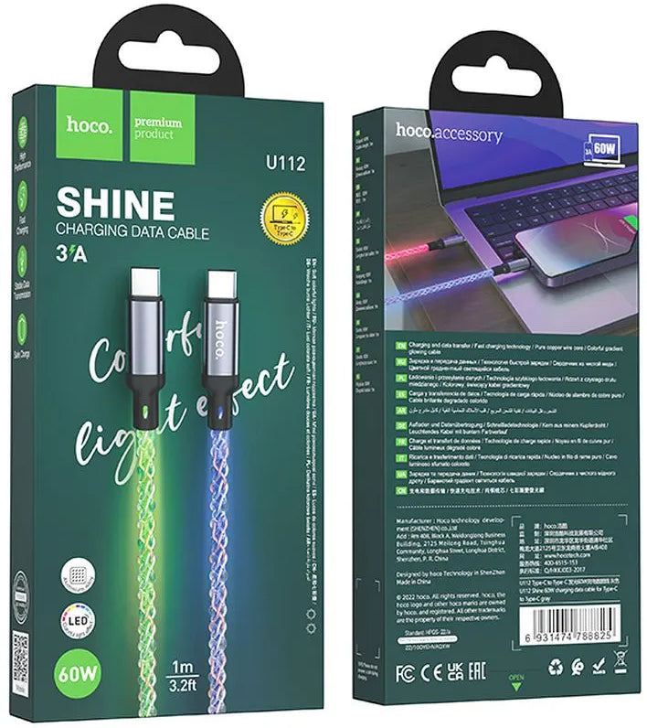 Kabel za podatke i punjenje USB-C - USB-C HOCO U112, 60W, 1m, Sivi