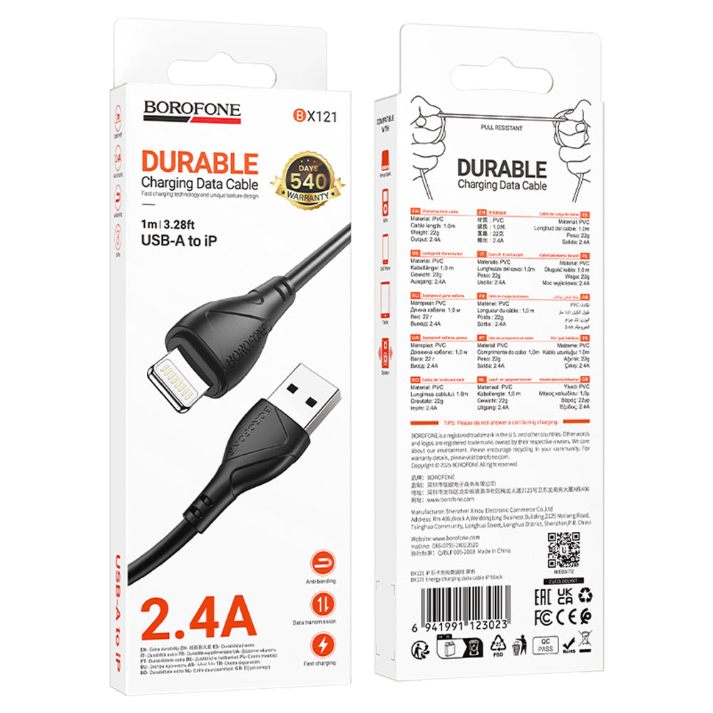Kabel za podatke i punjenje USB-A - Lightning Borofone BX121 Energy, 18W, 1m, Crni