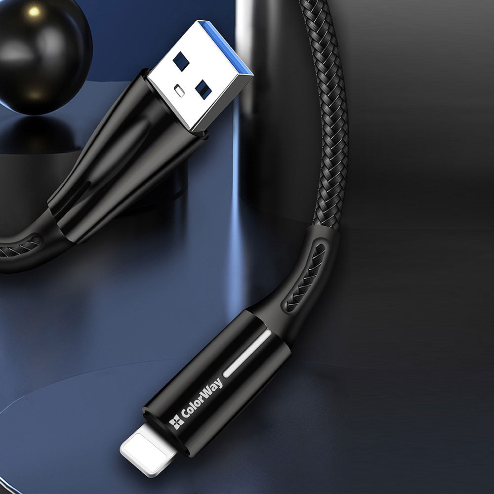 Kabel za podatke i punjenje USB-A - Lightning ColorWay CW-CBUL035, 18W, 1m, Crni