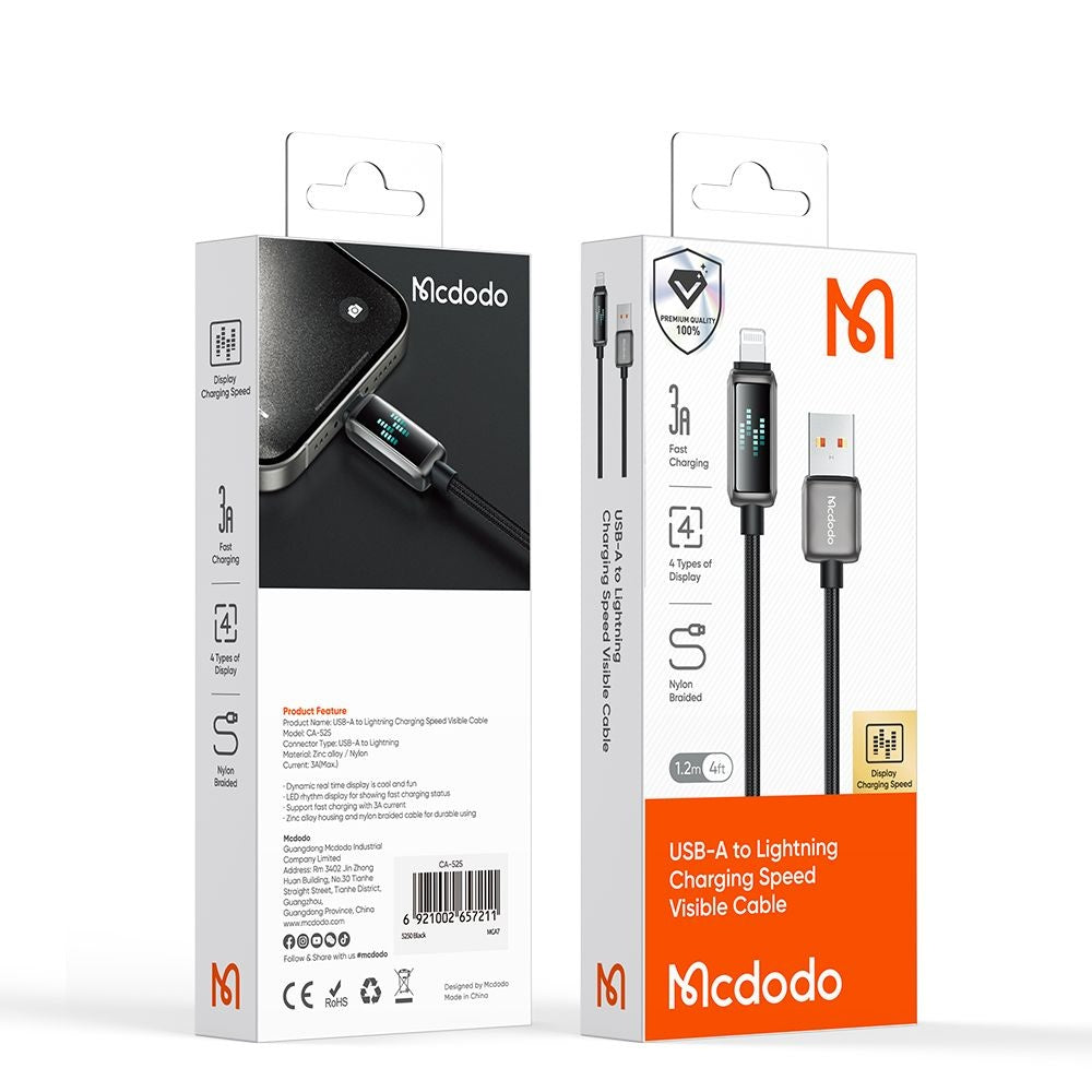 Kabel za podatke i punjenje USB-A - Lightning McDodo CA-5250 Display, 18W, 1.2m, Crni
