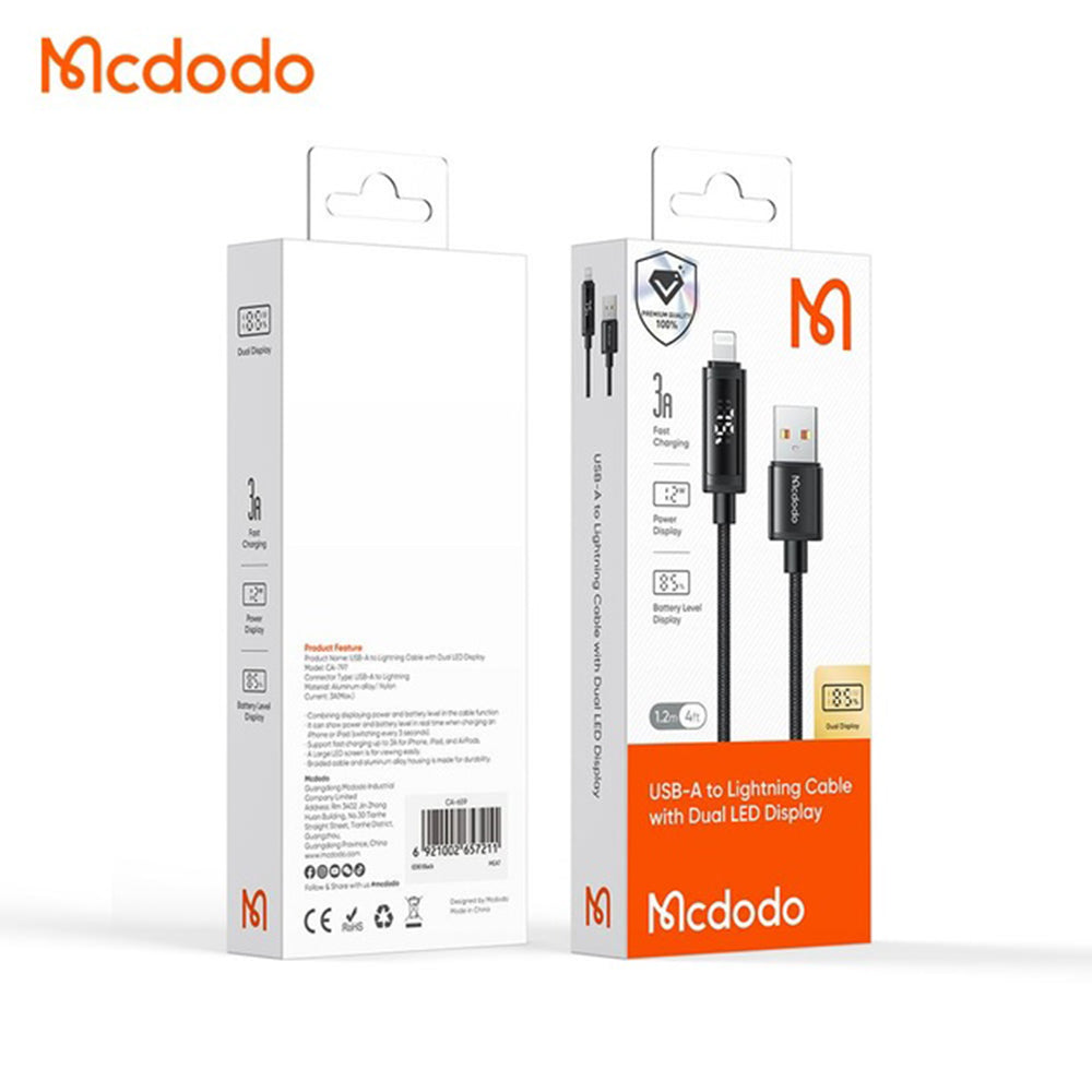 Kabel za podatke i punjenje USB-A - Lightning McDodo CA-7970 Display, 18W, 1.2m, Crni