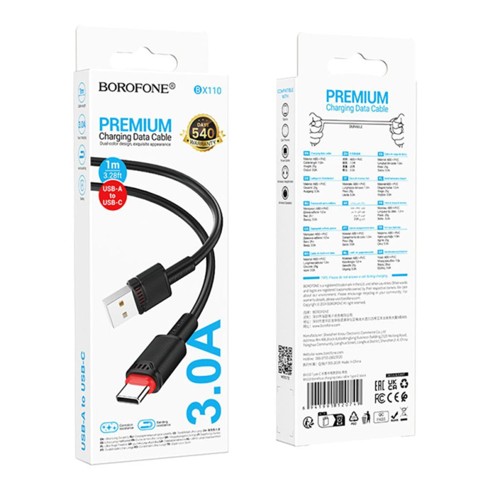 Kabel za podatke i punjenje USB-A - USB-C Borofone BX110 Beneficio, 18W, 1m, Crni