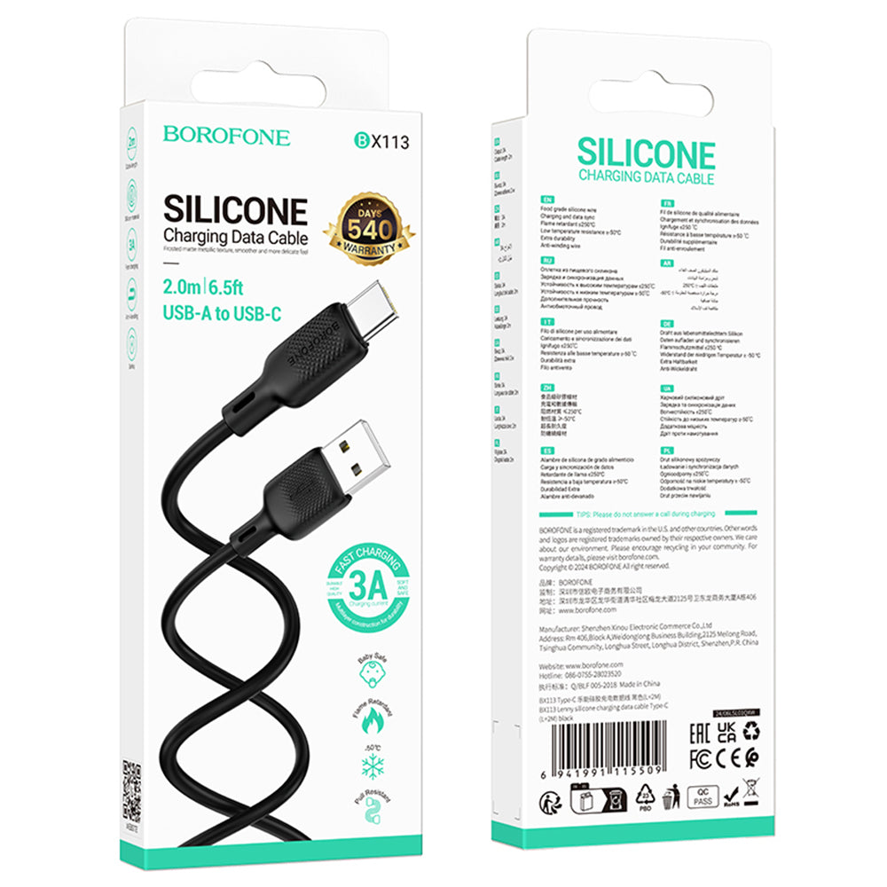 Kabel za podatke i punjenje USB-A - USB-C Borofone BX113 Lenny, 18W, 2m, Crni