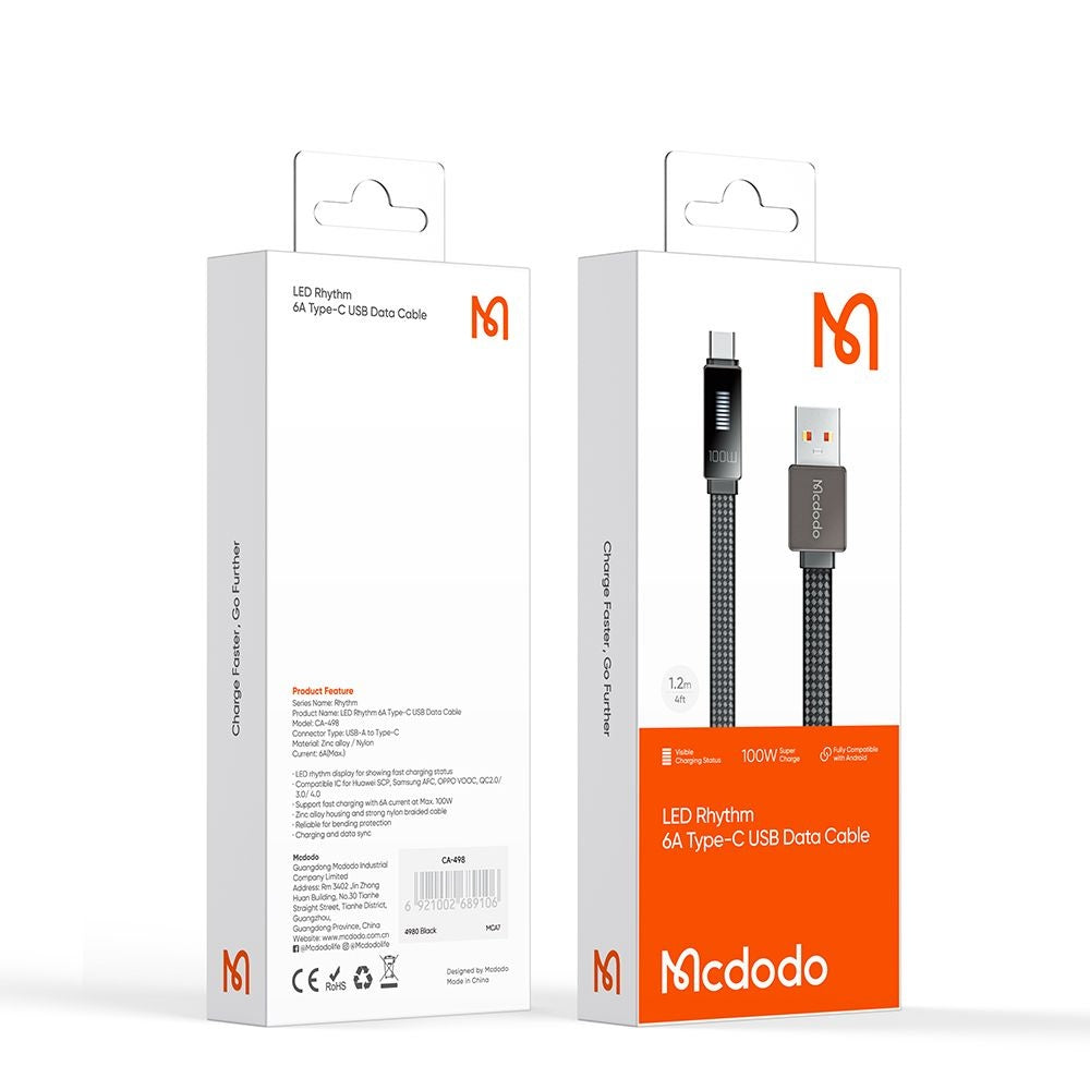 Kabel za podatke i punjenje USB-A - USB-C McDodo CA-4980 Rythm Display, 100W, 1.2m, Crni