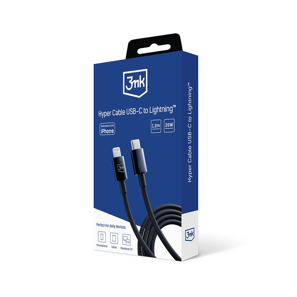 Kabel za podatke i punjenje USB-C - Lightning 3MK Hyper, 20W, 1.2m, Crni