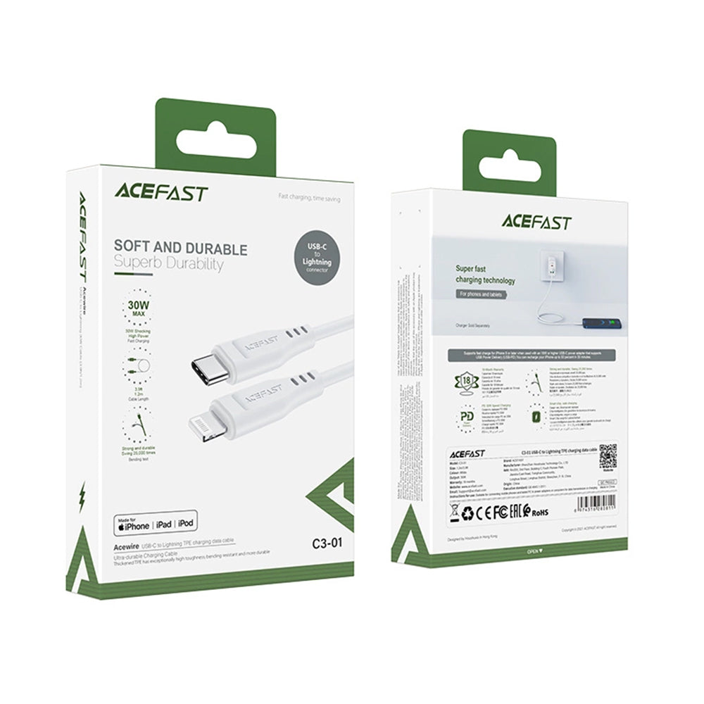 Kabel za podatke i punjenje USB-C - Lightning Acefast C3-01, 30W, 1.2m, Bijeli