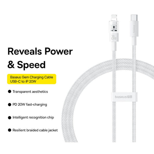 Kabel za prijenos podataka i punjenje USB-C - Lightning Baseus Gem, 20W, 2m, Bijeli P10373001211-01