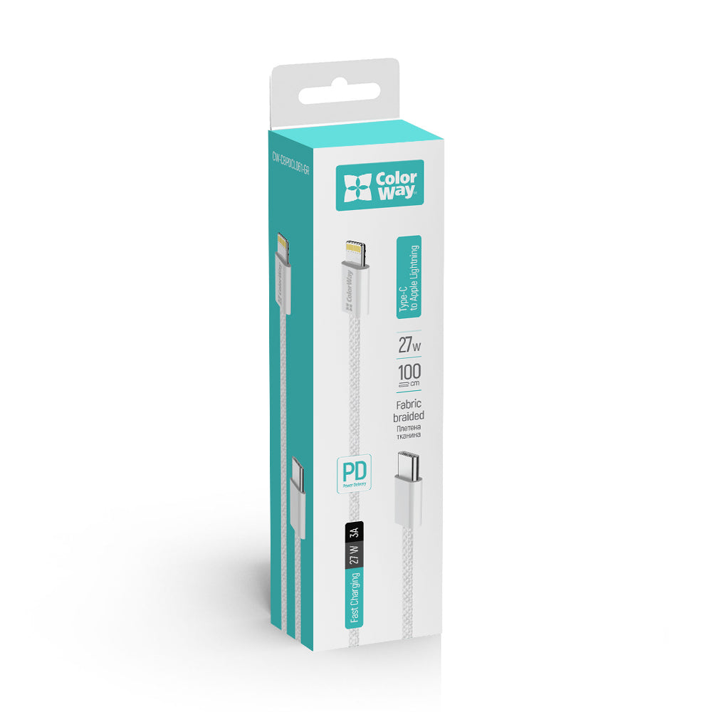 Kabel za podatke i punjenje USB-C - Lightning ColorWay CW-CBPDCL061, 27W, 1m, Sivi