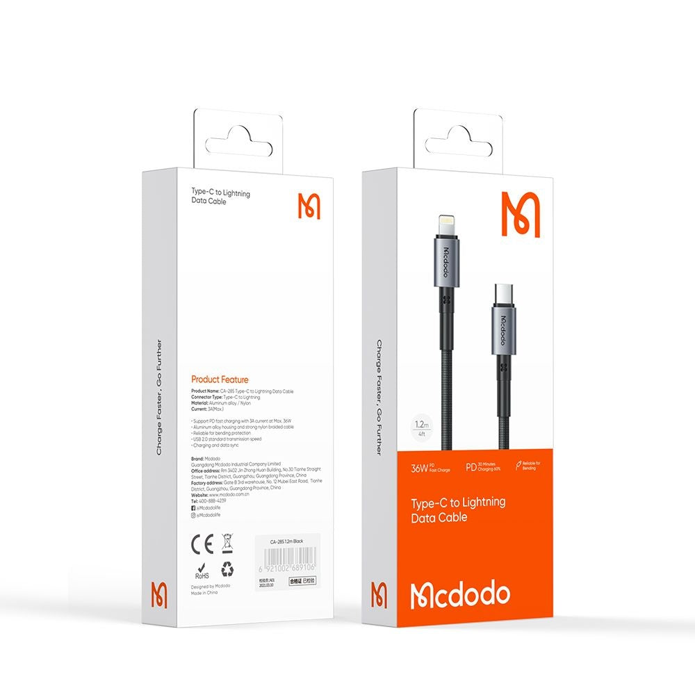 Kabel za podatke i punjenje USB-C - Lightning McDodo CA-2850, 36W, 1.2m, Crni