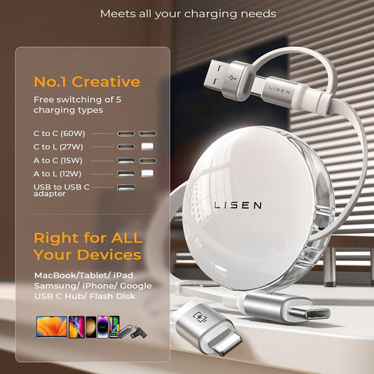 USB-C / USB-A kabel za prijenos podataka i punjenje - USB-C / Lightning Lisen, 60W, 1m, Bijela YL0123030001