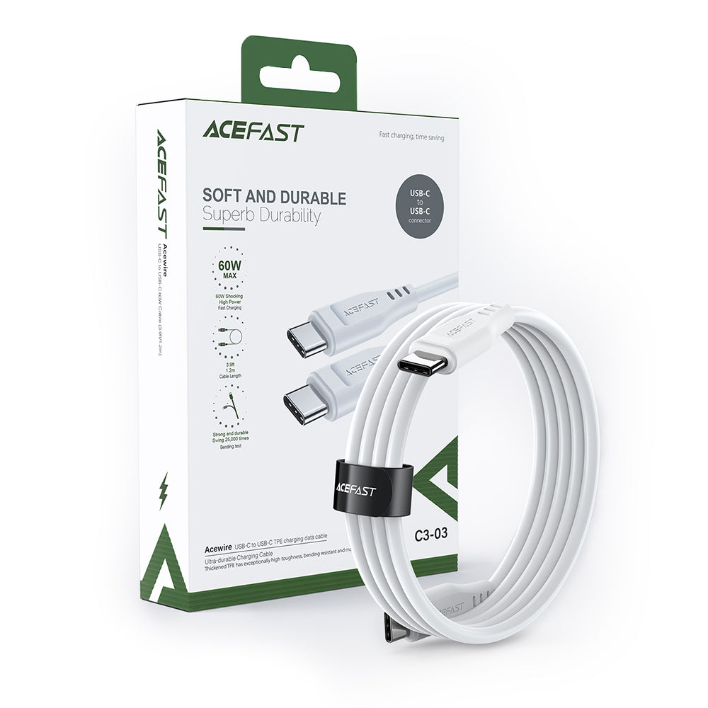 Kabel za podatke i punjenje USB-C - USB-C Acefast C3-03, 60W, 1.2m, Bijeli