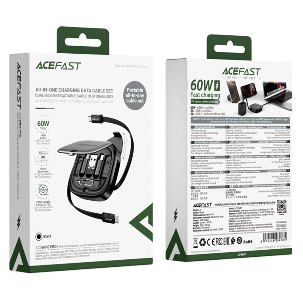 Kabel za podatke i punjenje USB-C - USB-C Acefast Travel J3, 60W, 0.95m, Crni