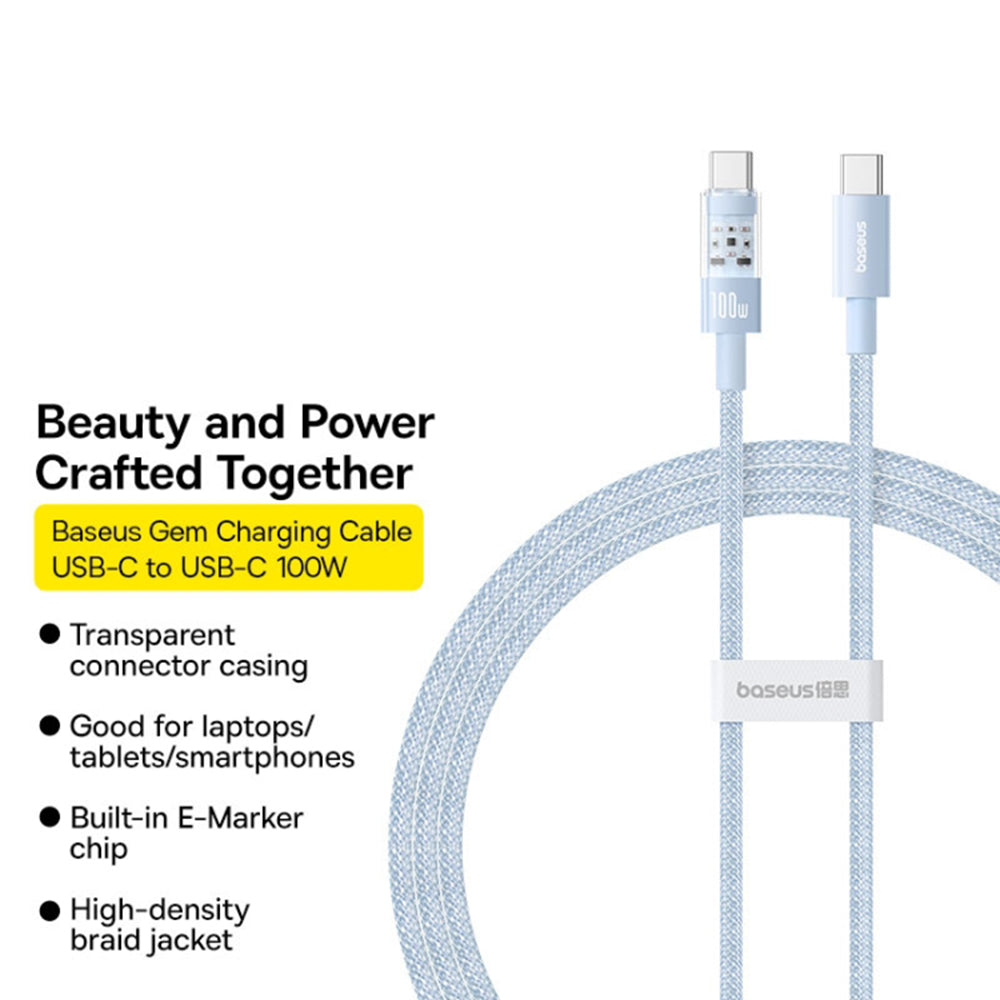 Kabel za podatke i punjenje USB-C - USB-C Baseus Gem, 100W, 1m, Plava P10373000311-00