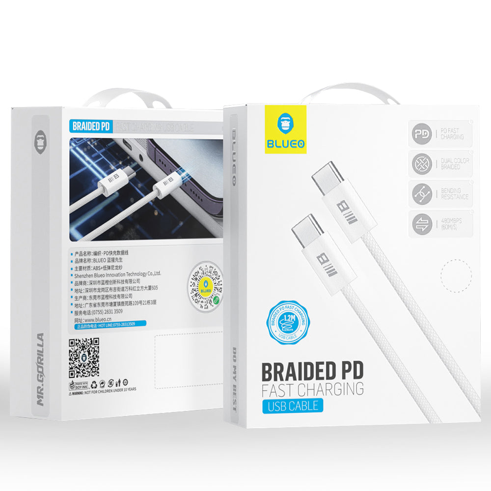 Kabel za prijenos podataka i punjenje USB-C - USB-C Blueo, 100W, 1.2m, Bijeli
