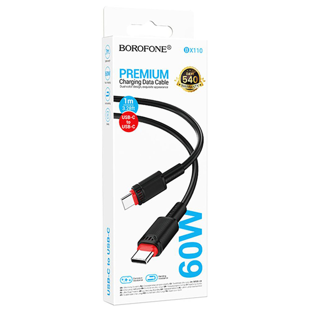 Kabel za podatke i punjenje USB-C - USB-C Borofone BX110 Beneficio, 60W, 1m, Crni