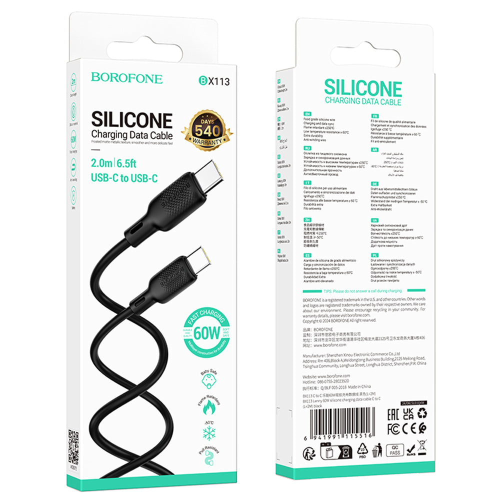 Kabel za podatke i punjenje USB-C - USB-C Borofone BX113 Lenny, 60W, 2m, Crni