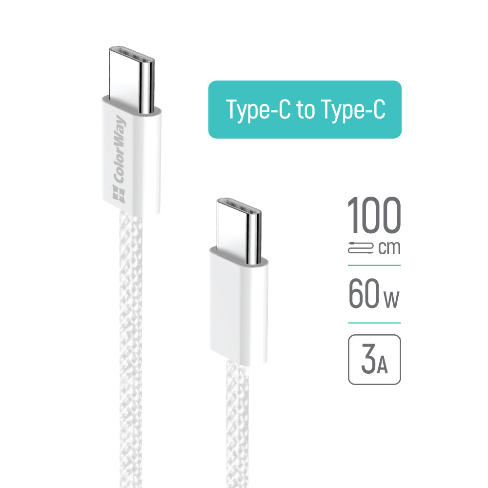 Kabel za podatke i punjenje USB-C - USB-C ColorWay CW-CBPDCC061, 60W, 1m, Sivi