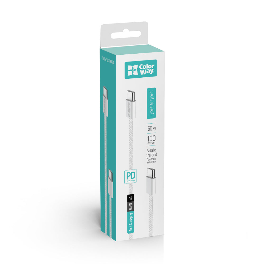 Kabel za podatke i punjenje USB-C - USB-C ColorWay CW-CBPDCC061, 60W, 1m, Sivi