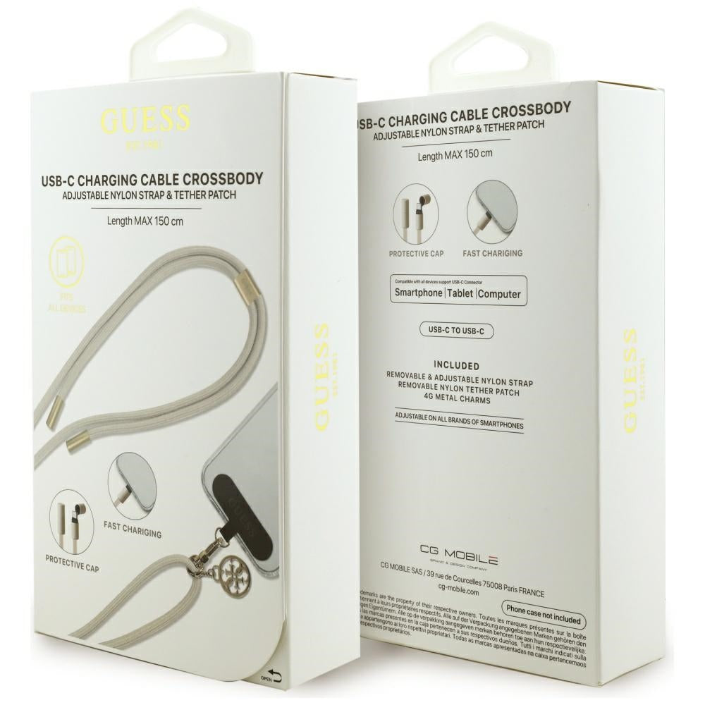 Kabel za prijenos podataka i punjenje USB-C - USB-C Guess CBDY 4G Charm, 100W, 1.5m, Bež