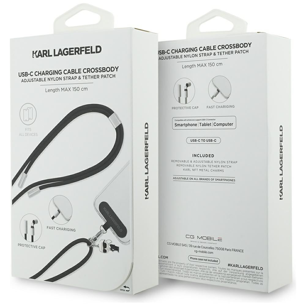 Kabel za prijenos podataka i punjenje USB-C - USB-C Karl Lagerfeld Ikonik Charm, 100W, 1.5m, Crni