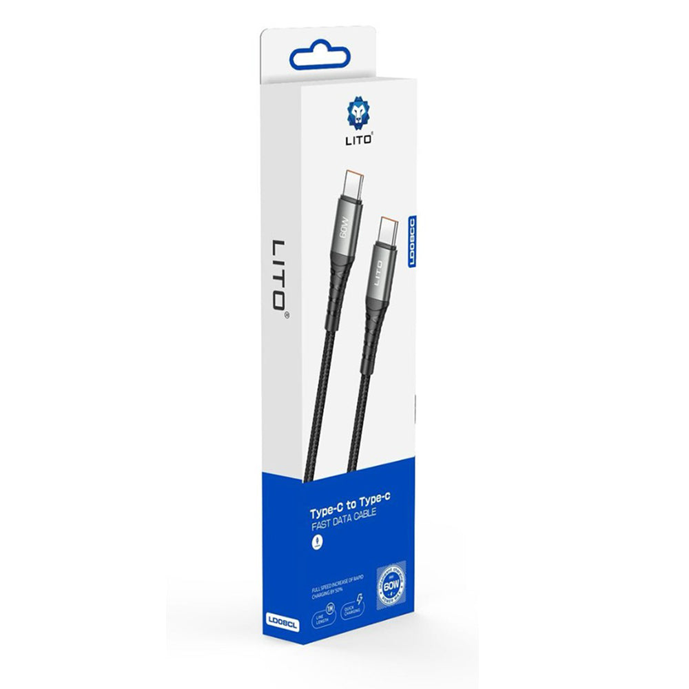 Kabel za podatke i punjenje USB-C - USB-C Lito LD08CC, 60W, 1m, Crni