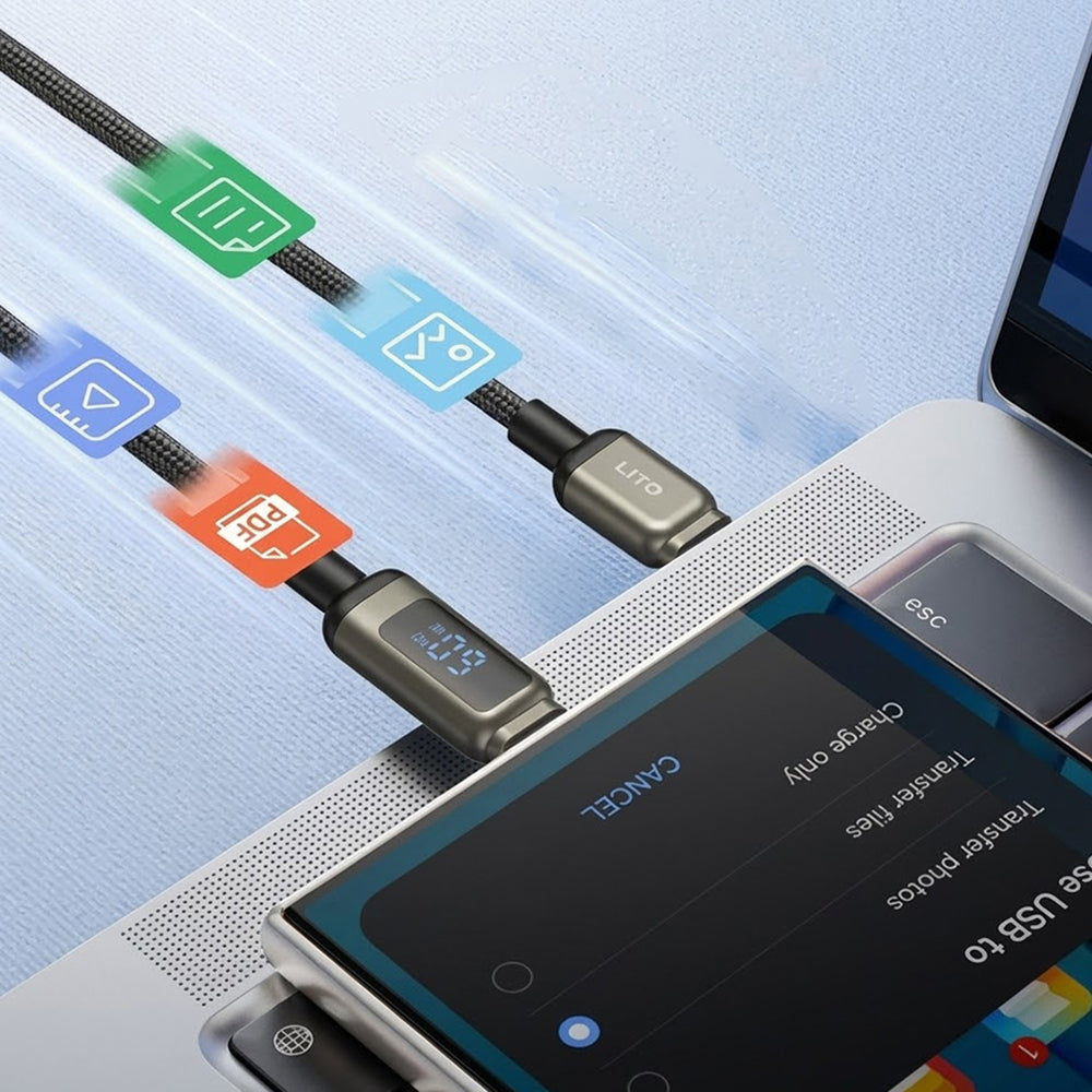 Kabel za podatke i punjenje USB-C - USB-C Lito LD15 Display, 60W, 1m, Crni