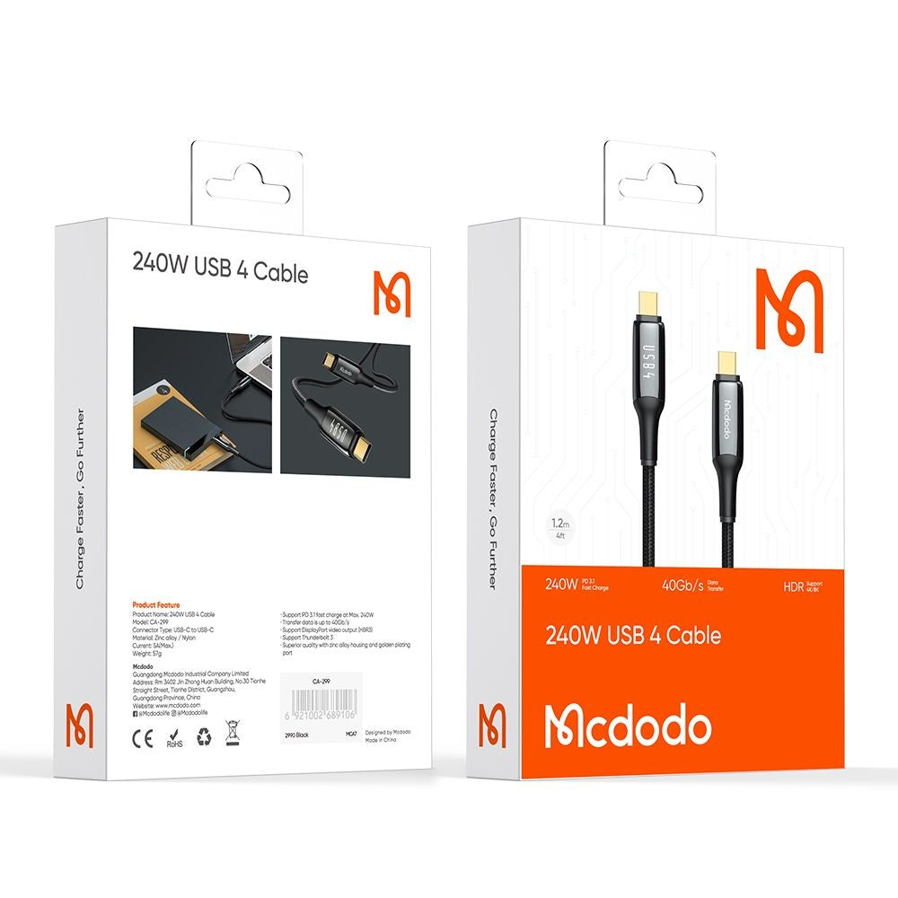 Kabel za podatke i punjenje USB-C - USB-C McDodo CA-2990, 240W, 1.2m, Crni