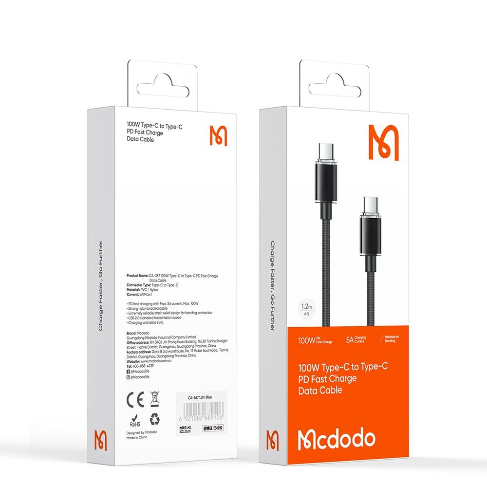 Kabel za podatke i punjenje USB-C - USB-C McDodo CA-3670, 100W, 1.2m, Crni