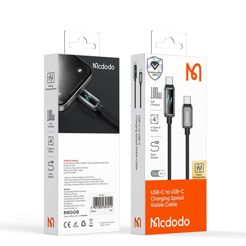 Kabel za podatke i punjenje USB-C - USB-C McDodo CA-4250 Display, 100W, 1.2m, Crni