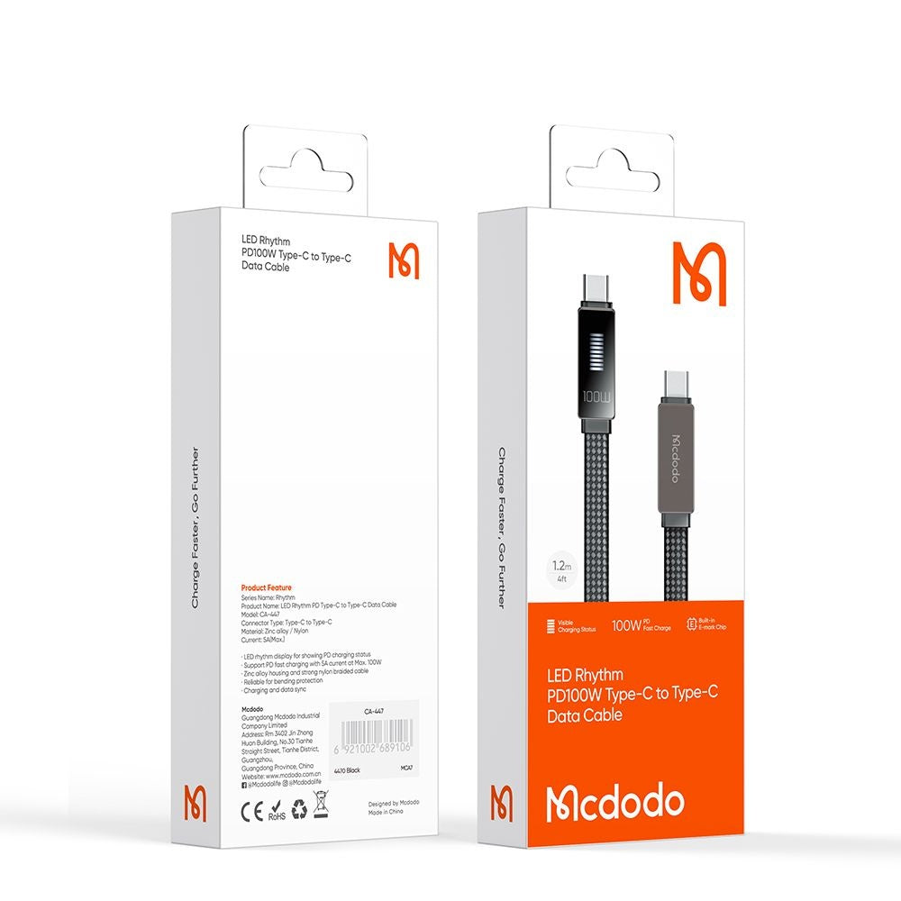 Kabel za podatke i punjenje USB-C - USB-C McDodo CA-4470 Rythm Display, 100W, 1.2m, Crni