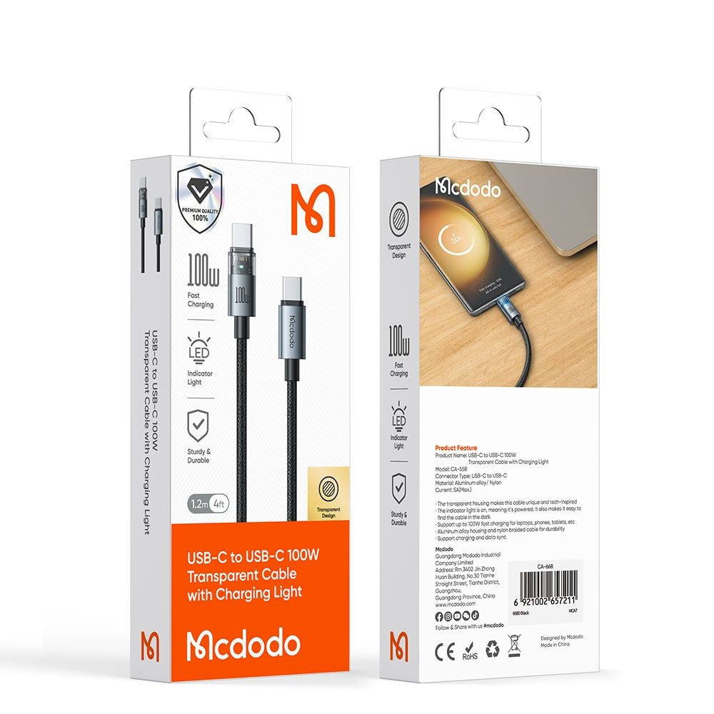 Kabel za podatke i punjenje USB-C - USB-C McDodo CA-5582, 100W, 1.2m, Bijeli