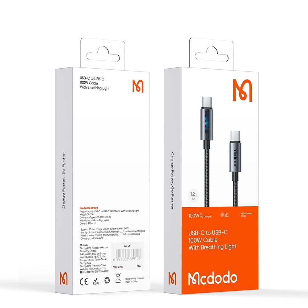 Kabel za podatke i punjenje USB-C - USB-C McDodo CA-5740, 100W, 1.2m, Crni