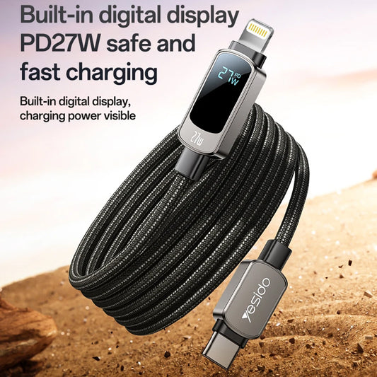 Kabel za podatke i punjenje USB-C - USB-C Yesido CA180 Display, 27W, 1.2m, Crni