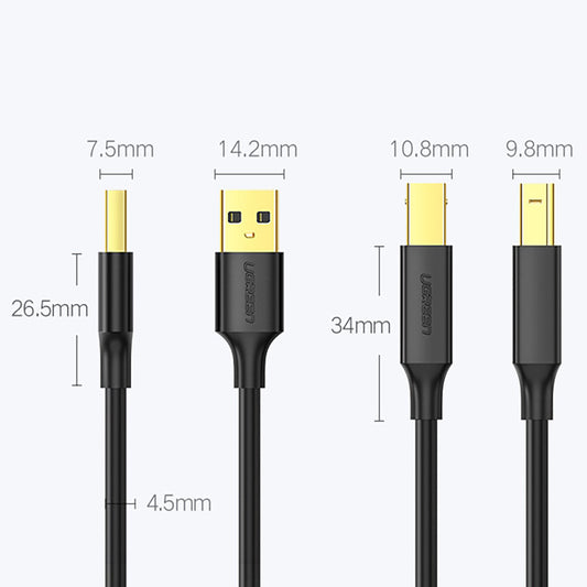 Kabel za pisač UGREEN US135, USB-A - USB-B, 1m, Crni