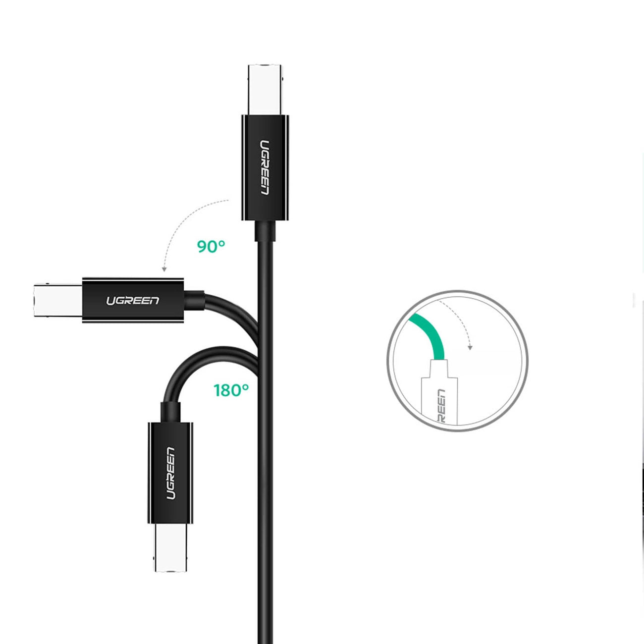 Kabel za pisač UGREEN US241, USB-C - USB-B, 2m, Crni