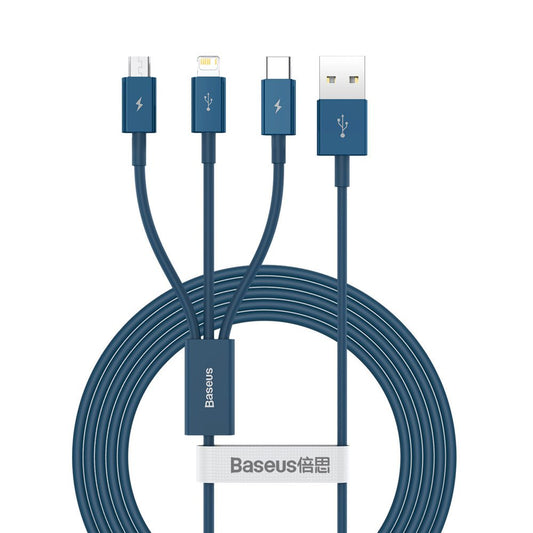Kabel za punjenje USB-A - Lightning / microUSB / USB-C Baseus Superior 3u1 serija, 20W, 1.5m, plavi CAMLTYS-03
