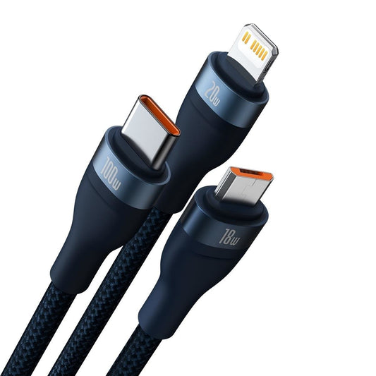 USB-C / USB-A kabel za punjenje - Lightning / microUSB / USB-C Baseus Flash Series II, 100W, 1.2m, Tamnoplava CASS030103