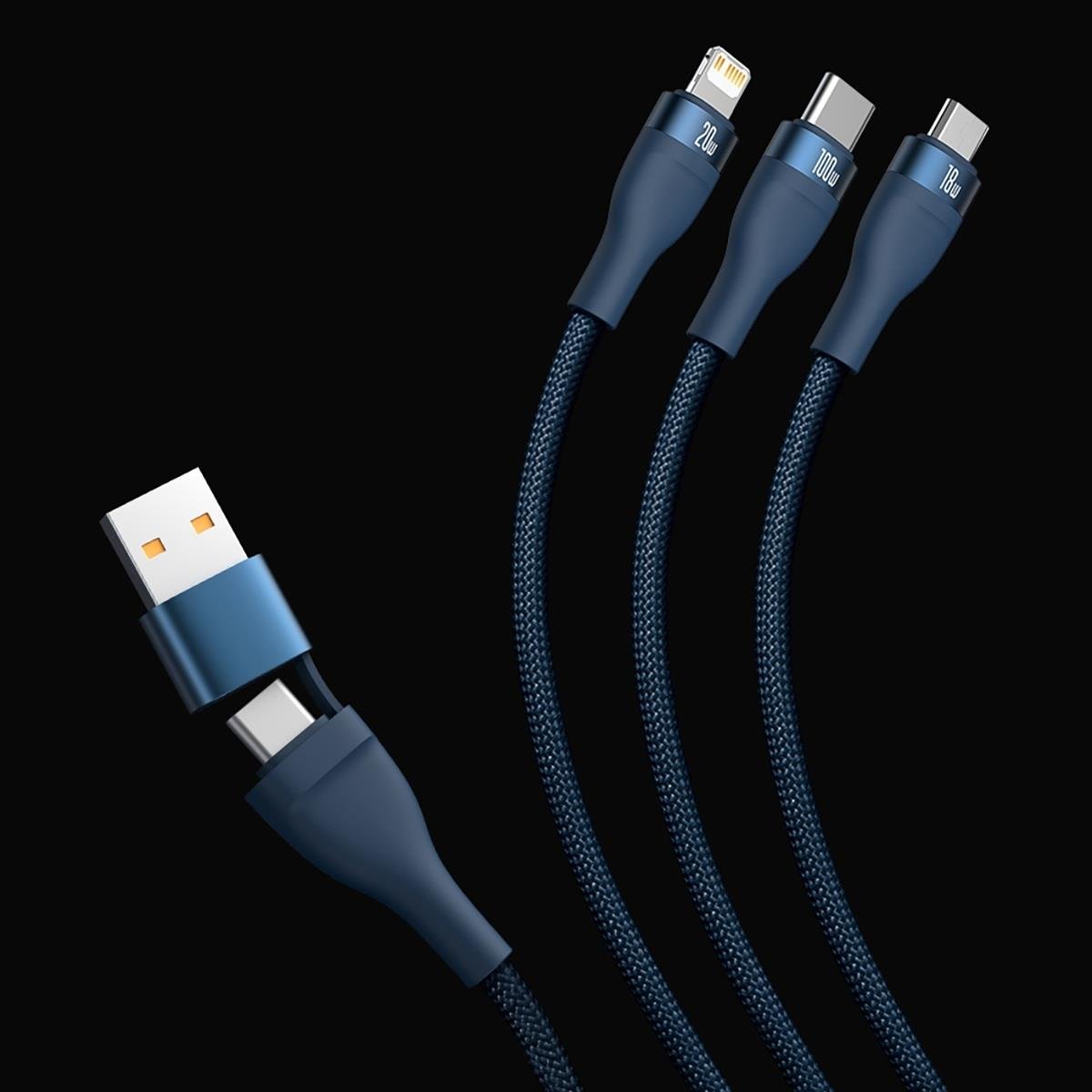 USB-C / USB-A kabel za punjenje - Lightning / microUSB / USB-C Baseus Flash Series II, 100W, 1.2m, Tamnoplava CASS030103