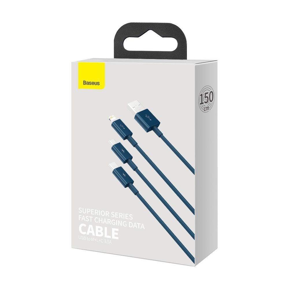 Kabel za punjenje USB-A - Lightning / microUSB / USB-C Baseus Superior 3u1 serija, 20W, 1.5m, plavi CAMLTYS-03