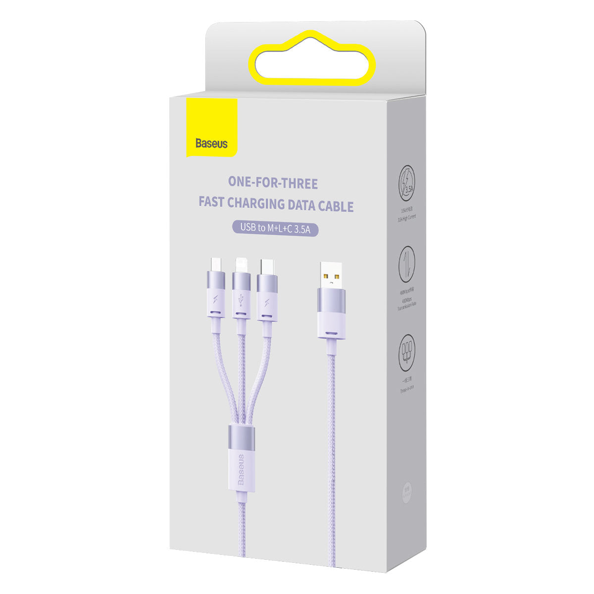 Kabel za punjenje USB-A - Lightning / microUSB / USB-C Baseus StarSpeed 3in1, 20W, 1.2m, Ljubičasti CAXS000005