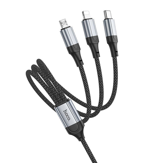 Kabel za punjenje USB-A - Lightning / microUSB / USB-C HOCO X102 3u1, 18W, 1m, Crni