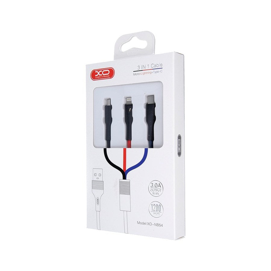Kabel za punjenje USB-A - Lightning / microUSB / USB-C XO Design NB54, 18W, 1.2m, Višebojan