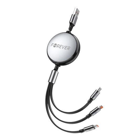 Kabel za punjenje USB-A - Lightning / 2 x USB-C Forever 3u1, 100W, 1.2m, Crni