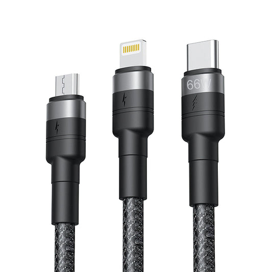 Kabel za punjenje USB-A - Lightning / microUSB / USB-C XO Design NB-Q191 3in1, 66W, 1.2m, Crni
