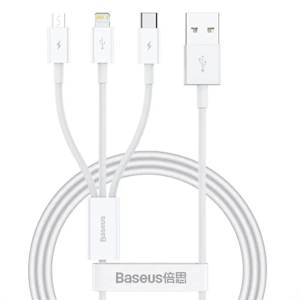 Kabel za punjenje USB-A - Lightning / microUSB / USB-C Baseus 3u1, 100W, 1.5m, Bijeli P10377705213-00